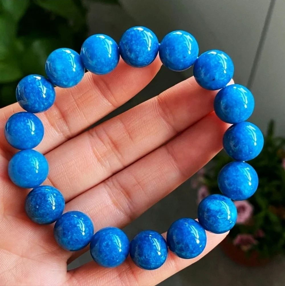 11.5mm Natural Light Blue Apatite Crystal Gemstone Beaded Stretch Bracelet NEW